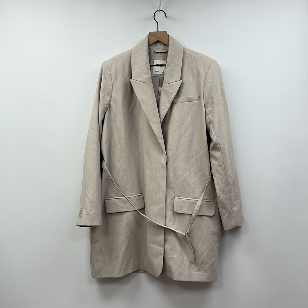 NWT Abercrombie & Fitch Oversized Crepe Belted Tunic Blazer Jacket Preppy Tan XL